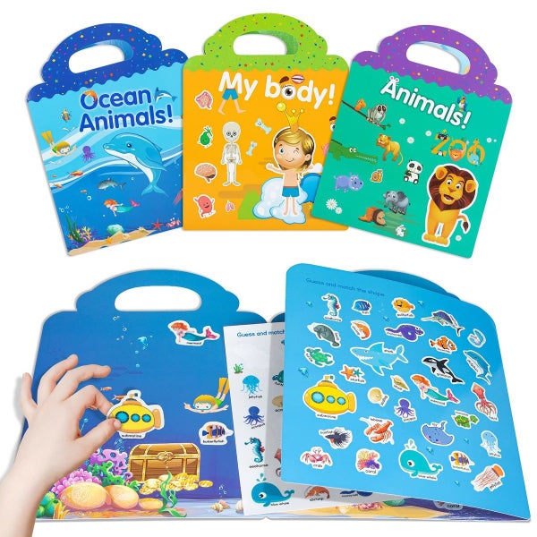 3pcs Static Sticker Book for Girls Boys Gifts Learning Toys for Toddlers 1-3, Mo Carousel 2