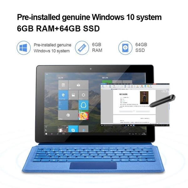 10.1 2 In 1 Tablet 6Gb 64Gb Win 10 Intel Quad Core Dual Wifi Bt Hdmi Carousel 12