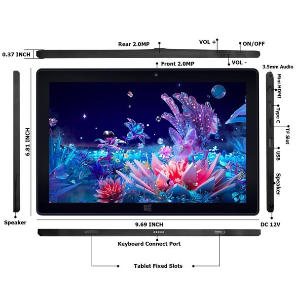 10.1 Tablet Pc 16Gb 128Gb Win 11 Quad Core Tf/Hdmi/Bt/Wifi No Keyboard Carousel 2