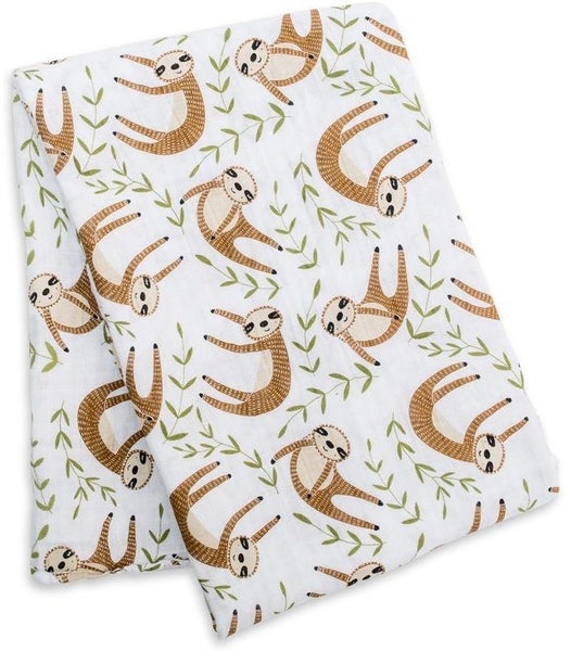 Lulujo: Muslin Cotton Swaddle - Sloth Carousel 1