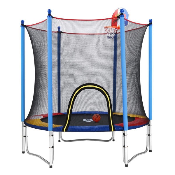 60IN Kids Trampoline w/ Jumping Basketball Ring Hoop Carousel 15