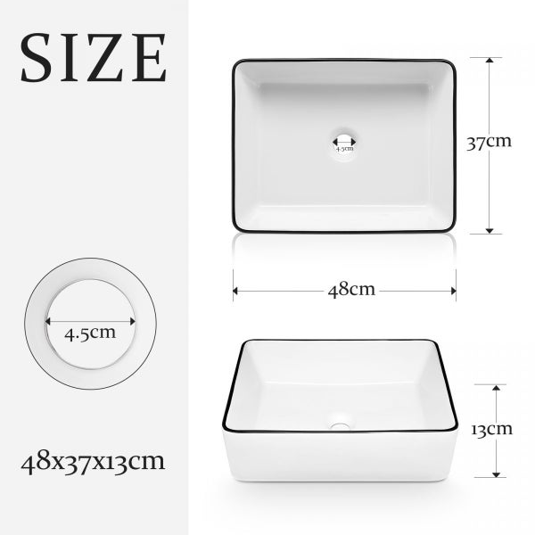 White Ceramic Basin Sink Bathroom Above Counter Hand Wash Bowl Vanity Rectangle Carousel 14