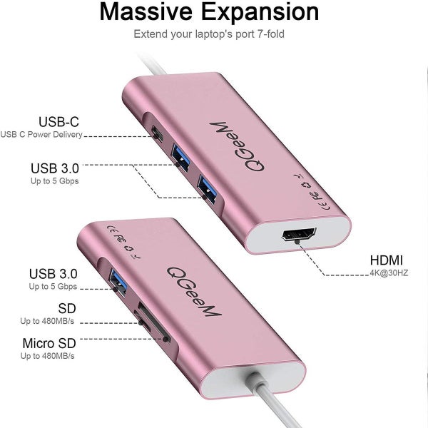 7 in 1 USB C Hub Type C to HDMI 4k Adapter Compatible with MacBook Pro Carousel 7