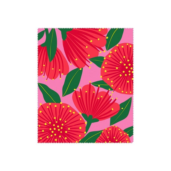 Bright Botanical Pink Pohutukawa Lens Cloth Carousel 1