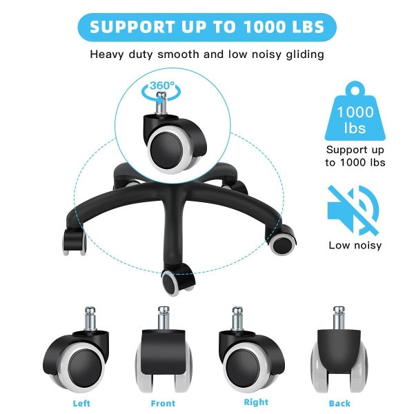 5pcs Replacement Office Chair Casters for Hardwood and Carpet Floors Carousel 2