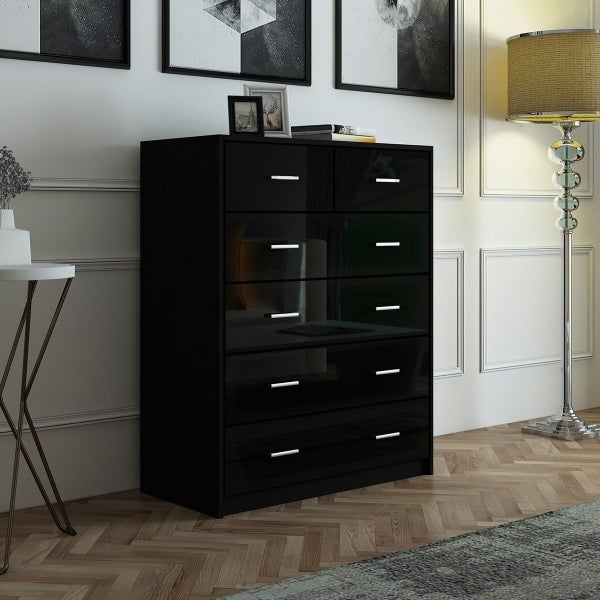 Tallboy 6 Chest of Drawers Storage Bedroom Cabinet Black Carousel 1