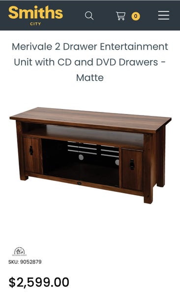 Merivale 2 Drawer Entertainment Unit with CD and DVD Drawers - Matte Carousel 2