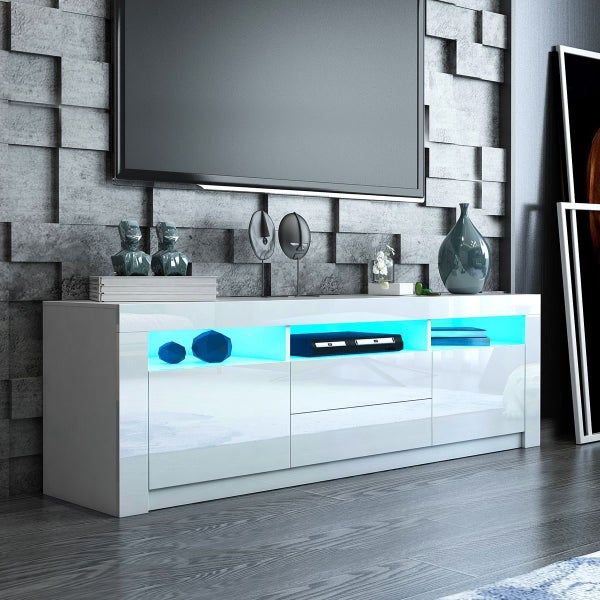 TV Stand Wooden RGB LED Cabinet White Carousel 2
