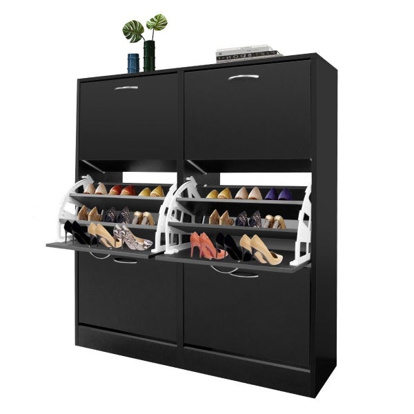 Wooden Shoe Cabinet Shoes Storage Rack Organiser Wooden Shelf Drawer 54 Pairs Carousel 12