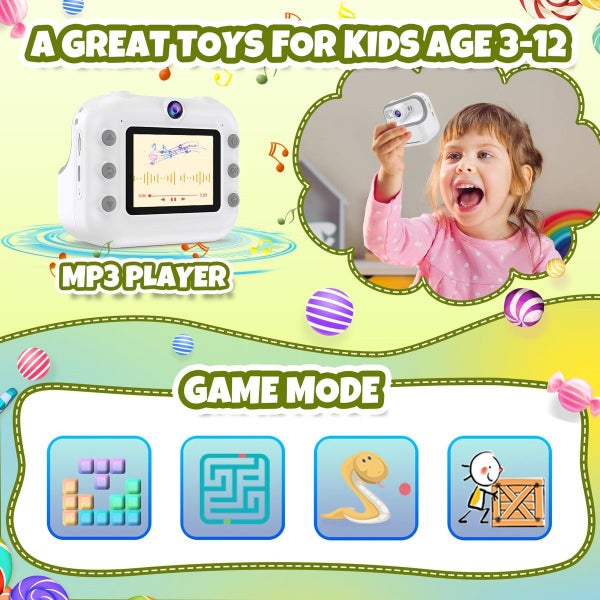 Kids Camera Instant Print Toys Toddler Cameras Printing Photos,1080P Video Camer Carousel 15