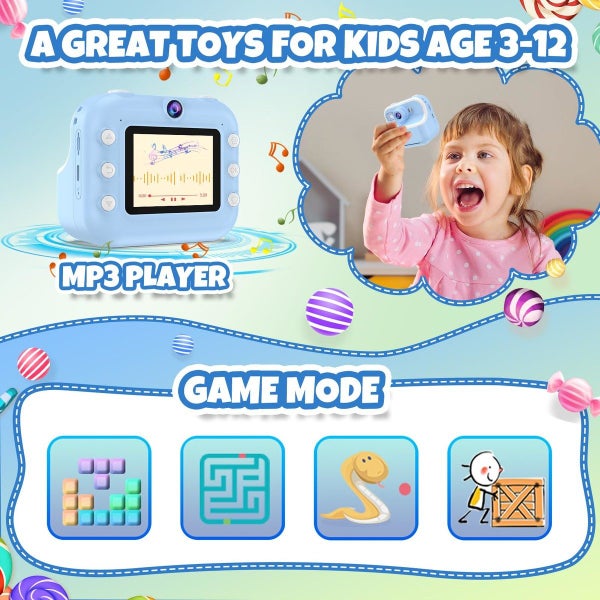 Kids Camera Instant Print Toys Toddler Cameras Printing Photos,1080P Video Camer Carousel 15
