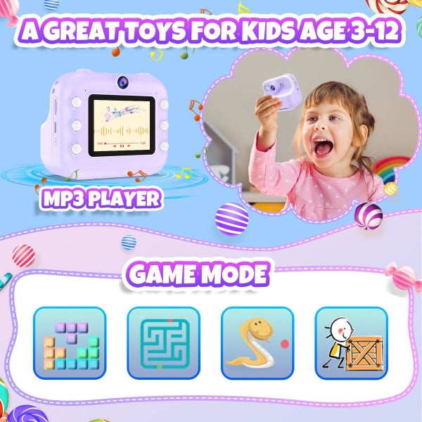 Kids Camera Instant Print Toys Toddler Cameras Printing Photos1080P Video Camer Carousel 15