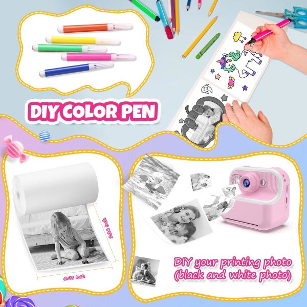 Kids Camera Instant Print Toys Toddler Cameras Printing Photos1080P Video Camer Carousel 15