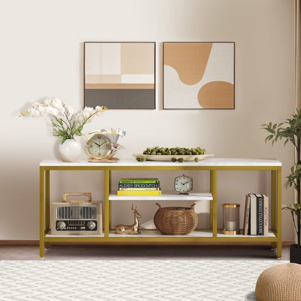 TV Stand Modern Console 3 Tier Marble Table Open Storage Shelves Entertainment Carousel 2