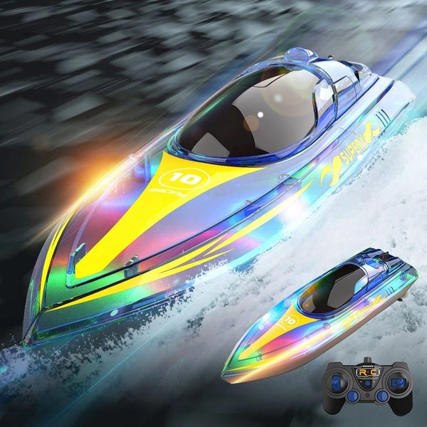 Toy Kids RC Boats with LED Light 2.4GHz 15KM/H Speed Racing Remote Control Ship Carousel 2