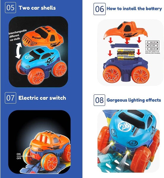 Race Tracks and LED Electric Anti-Gravity Race Car Toy 92pcs Bendable Rainbow Carousel 8