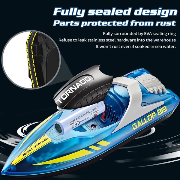 15+ MPH RC Boat LED Lights Fast RC Boat Toys Pool Lake Remote Control Speed Boat Carousel 2