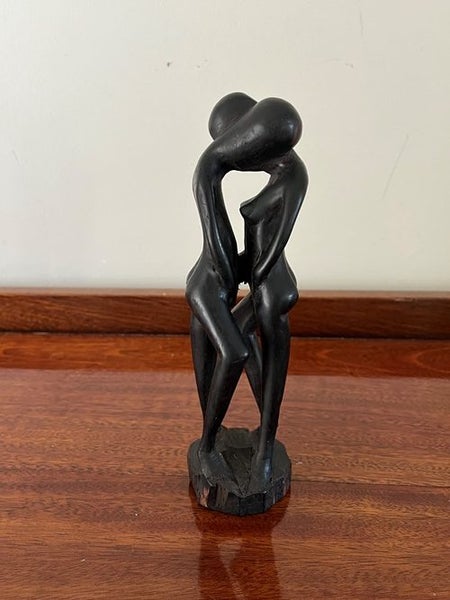 Vintage Hand Carved Romantic Couple Wood Sculpture Carousel 1