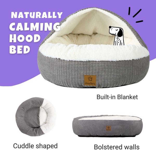 Charlie's Snookie Hooded Dog Bed Grey - Large Carousel 2