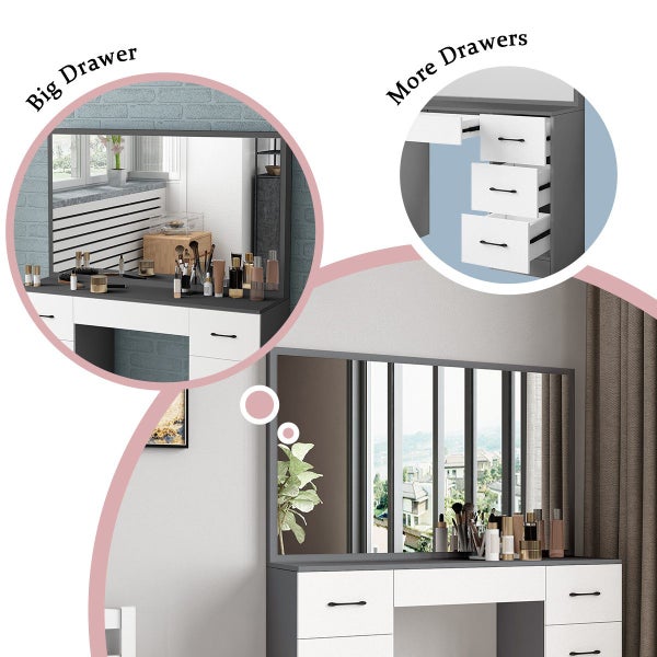 Dressing Table Makeup Vanity Dresser with Mirror Home Bedroom Furniture White GY Carousel 2