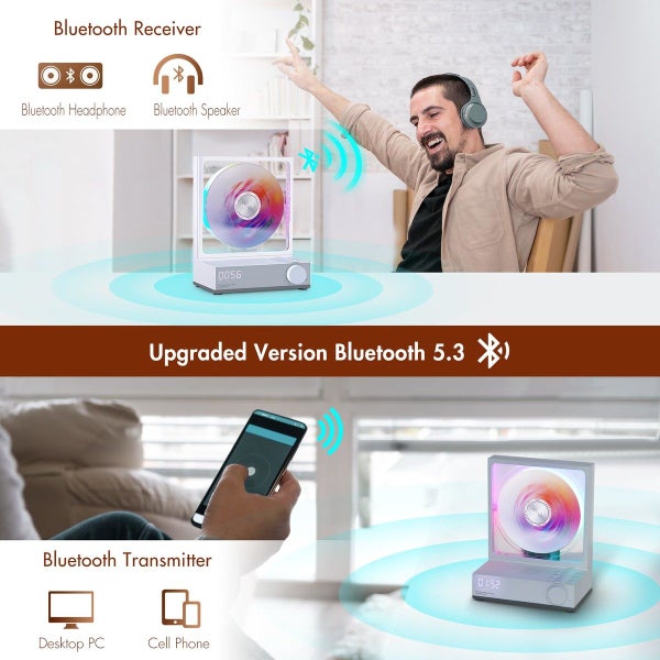CD Player Portable Bluetooth 5.3 Desktop CD Player with RGB Lights Portable CD P Carousel 15