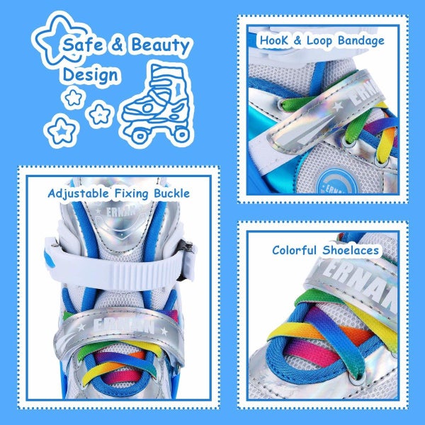 Kids Roller Skates Adjustable 4 Sizes 4 Light Up Wheels For Size 26-33 Col. Carousel 8