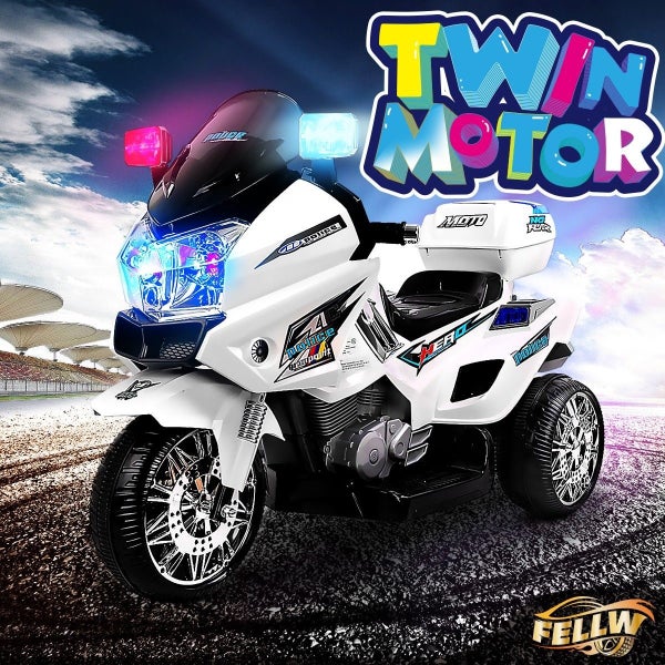 Kids Motorcycle Electric Ride on Toy Police Motorbike with 3 Wheels Carousel 2