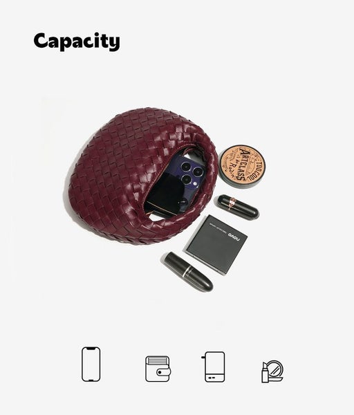 Fashion Solid Color Woven Handbag Trendy Handmade Shoulder Crossbody Bag-WineRed Carousel 2