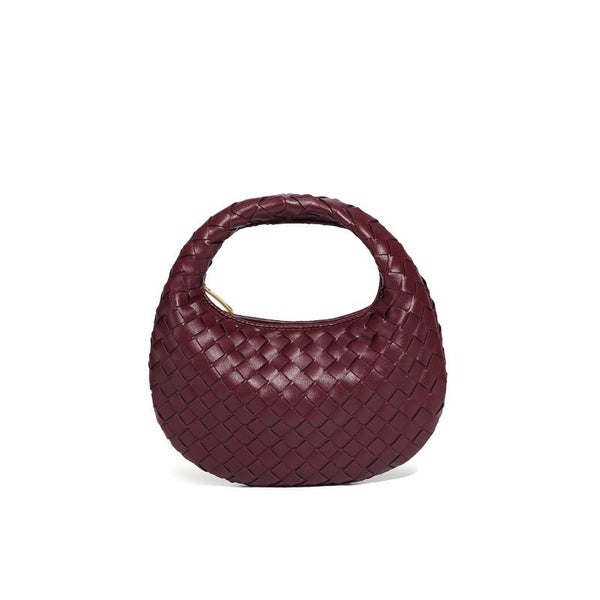 Fashion Solid Color Woven Handbag Trendy Handmade Shoulder Crossbody Bag-WineRed Carousel 1