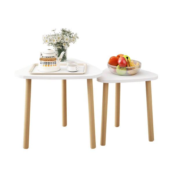 Wood Coffee Table Set 2 Nest Sofa Bed Side Dining Nightstand Cocktail Tea Cafe Carousel 11