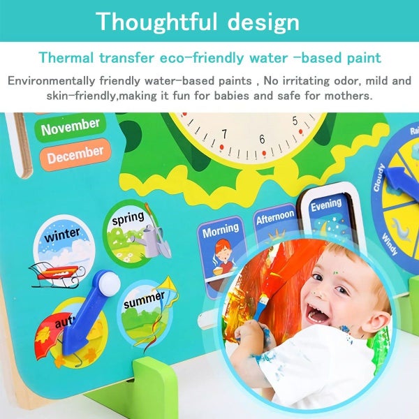 7in1 Montessori Educational Learning Toys, Kids Calendar Multifunctional Wooden Carousel 6