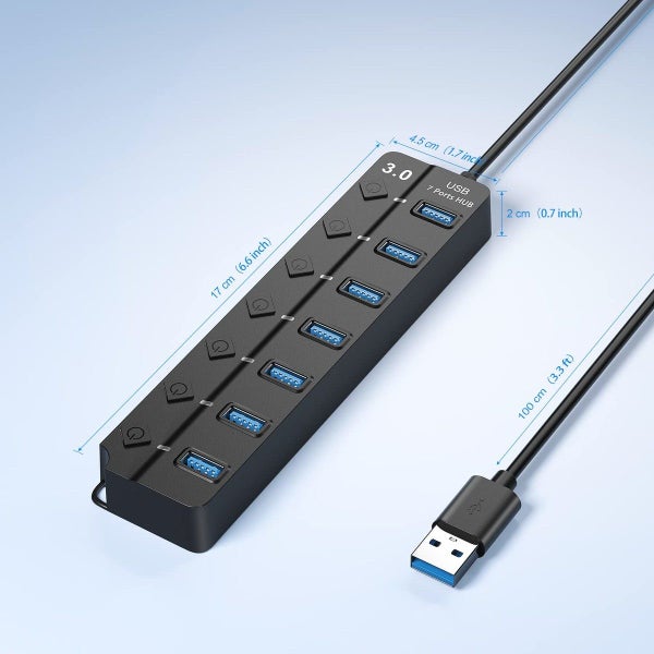 USB Hub 3.0,7-Port USB Hub Splitter with Individual On/Off Switches and Lights,3 Carousel 10