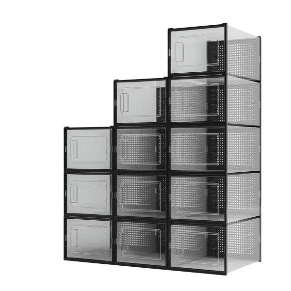 12PCS Stackable Shoe Storage Box Sneaker Display Case Shelf Rack Black Carousel 16