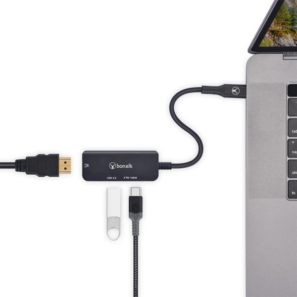Bonelk Long-Life 3-in-1 Multiport Hub - Black 1x HDMI Output & 1 x USB-A Port Carousel 4