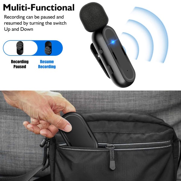 Wireless Lavalier Microphone for iPhone iPad with Charging Case - 7H Clip Carousel 11