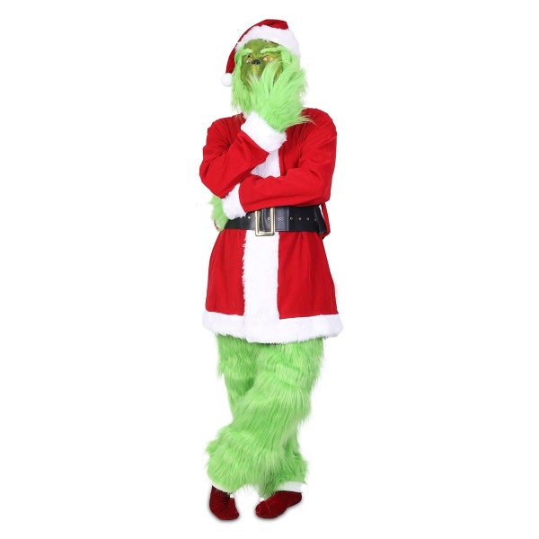 Green Deluxe Monster Costume for Men 7PCS Adult Santa Suit Set Furry Christmas S Carousel 2