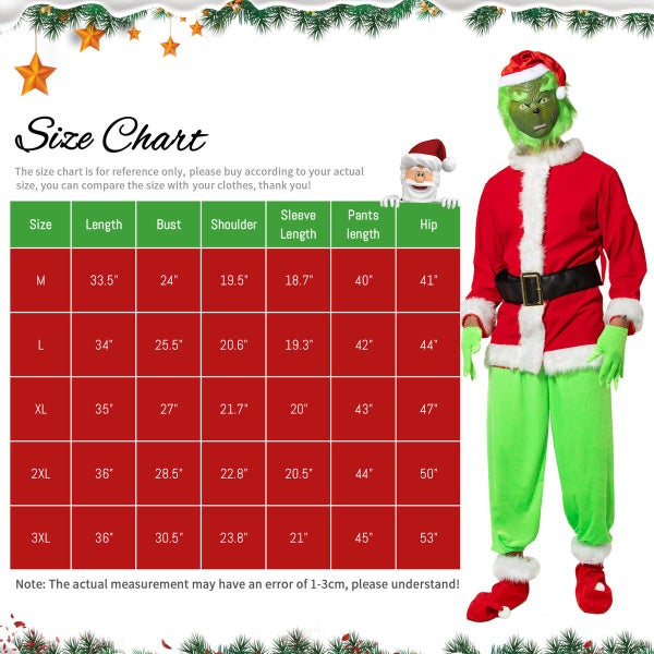 Green Deluxe Monster Costume for Men 7PCS Adult Santa Suit Set Furry Christmas S Carousel 8
