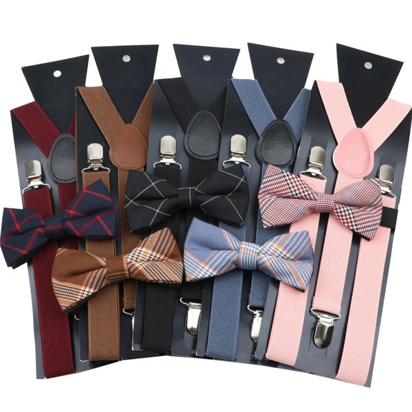 Cotton Plaid Bowtie Suspenders Set For Weddings Carousel 2