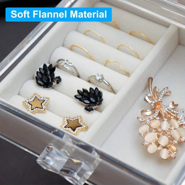 Acrylic Jewelry Box Organizer Earring Rings Holder 4 Velvet Drawers Display Case Carousel 11