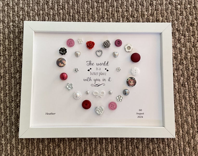 Personalised framed handmade button gift for 30th, 50th birthday, anniversary Carousel 1