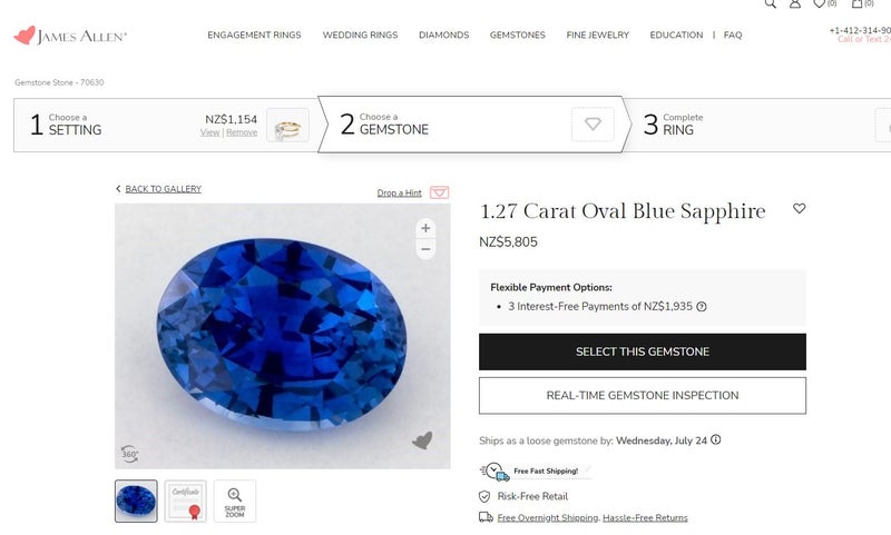 $1 RES * Buy Now $1,299.00 * 0.57ct Oval Blue VS SAPPHIRE Loose Gemstone Carousel 17