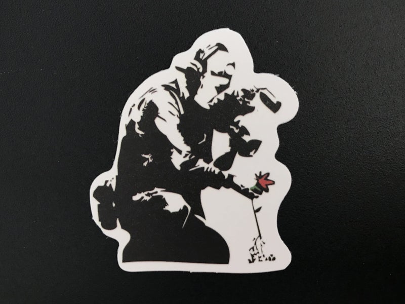 ** BANKSY ART ** 1 x Sticker - Photographer takes pic of Flower (4.6cm) Carousel 1