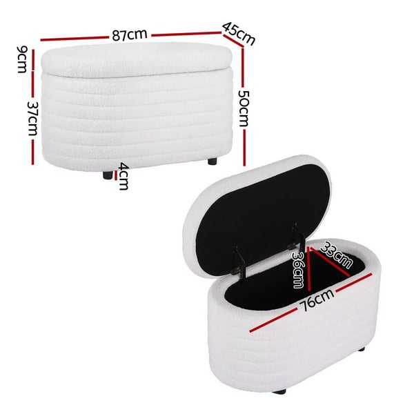 Artiss Storage Blanket Box 87Cm Boucle Fabric Oval Blanket Boxes Carousel 2