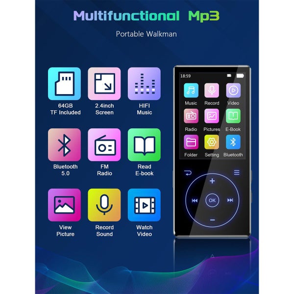 96GB MP3 Player with Bluetooth 5.0: Portable Lossless Sound Music Player with HD Carousel 9