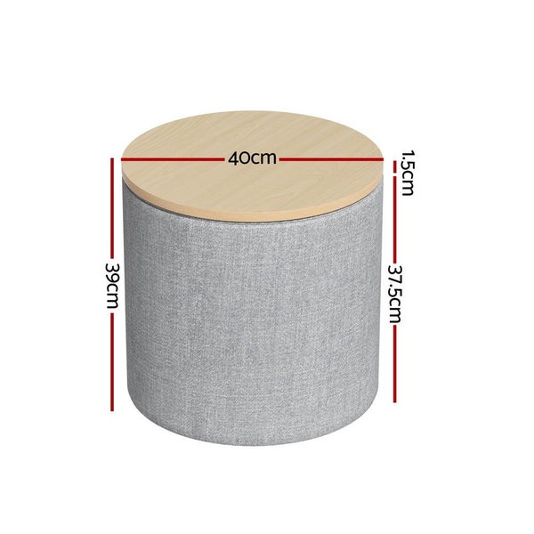 Artiss Storage Blanket Box 40Cm Linen Round Grey Blanket Boxes Carousel 2