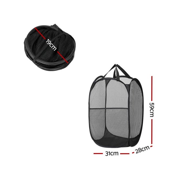 Artiss 2X Laundry Basket Hamper Foldable Black Laundry Baskets & Hampers Carousel 2