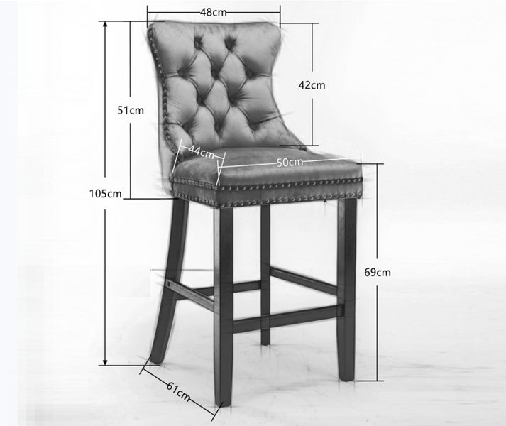 6X Velvet Bar Stools With Studs Trim Legs Tufted Kitchen Dining Chairs Carousel 2