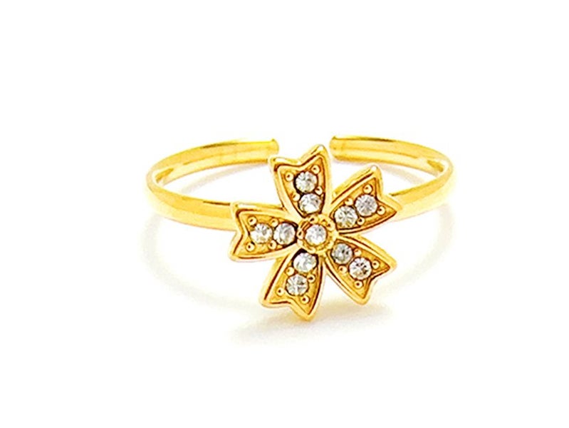 Gold-Plated Titanium Open Ring with Zirconia Floral Carousel 1