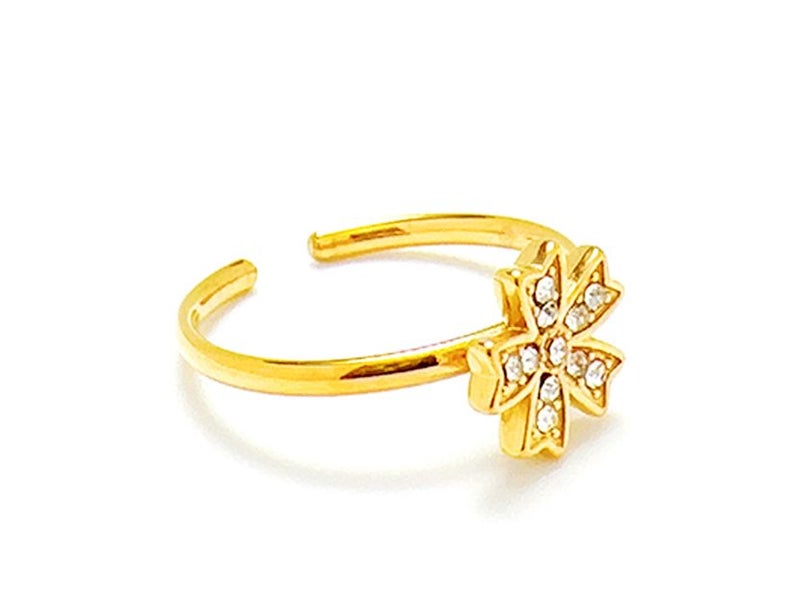 Gold-Plated Titanium Open Ring with Zirconia Floral Carousel 2