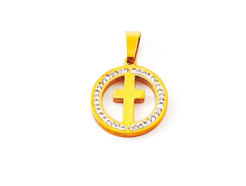 Gold-Plated Titanium Cross Pendant with Zirconia Carousel 1